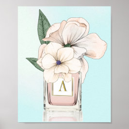 Poster Flores Magnolia Elegante Monograma de Garrafas de
