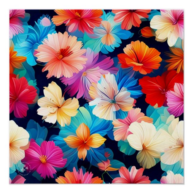 Pôster Flores Multicoloridas Florais Padrão-37566 (Frente)