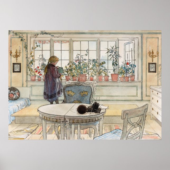 Poster Flores na janela, 1895, por Carl Larsson (Frente)