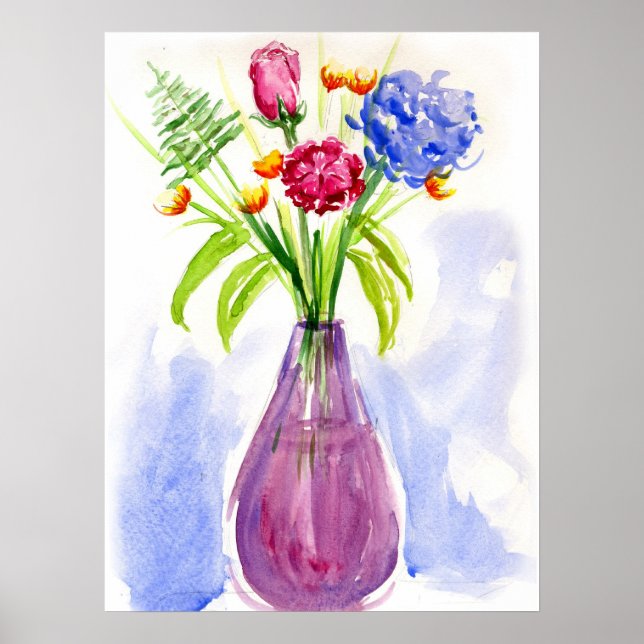 Pôster Flores na tela Vase Watercolor (Frente)