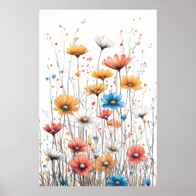 Poster Flores Natureza Ilustração Pastel Cor Desenho (Frente)