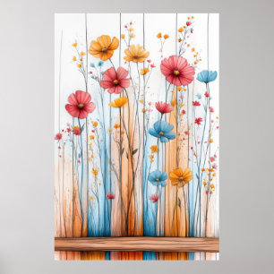 Poster Flores Natureza Ilustração Pastel Cor Desenho
