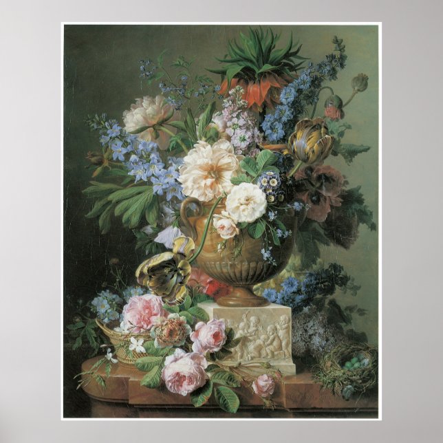 Poster Flores num Alabastro com ninho de Bird 1783 (Frente)