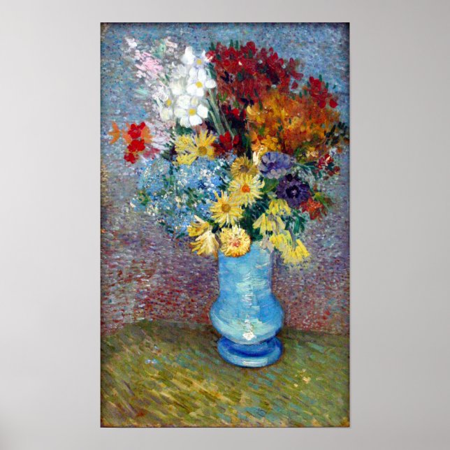 Poster Flores num vaso azul de Vincent van Gogh (Frente)