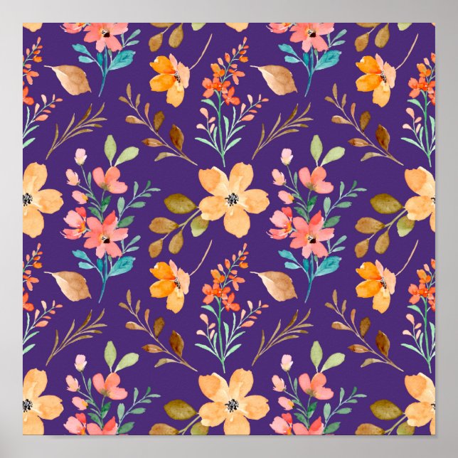 Poster Flores Ornamentais De Aquarelas (Frente)