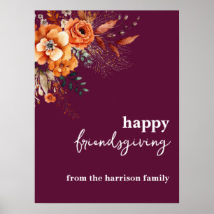 Poster Flores outonais agradecimento elegante burgundy