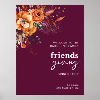 Poster Flores outonais agradecimento elegante burgundy