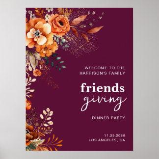 Poster Flores outonais agradecimento elegante burgundy