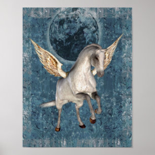 Poster Flores Pegasus Blue Moon Fantasy Horart