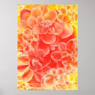 Poster Flores Pintadas à Mão em Gouache em Cores Quentes 