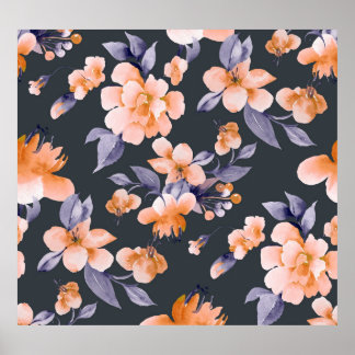 Poster Flores Pintadas Sem Costura Fundo
