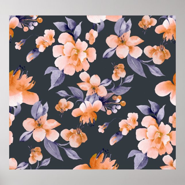 Poster Flores Pintadas Sem Costura Fundo (Frente)