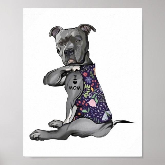 Poster Flores Pitbull - Eu Amo Mamãe Hippie Dog Pitbull T (Frente)