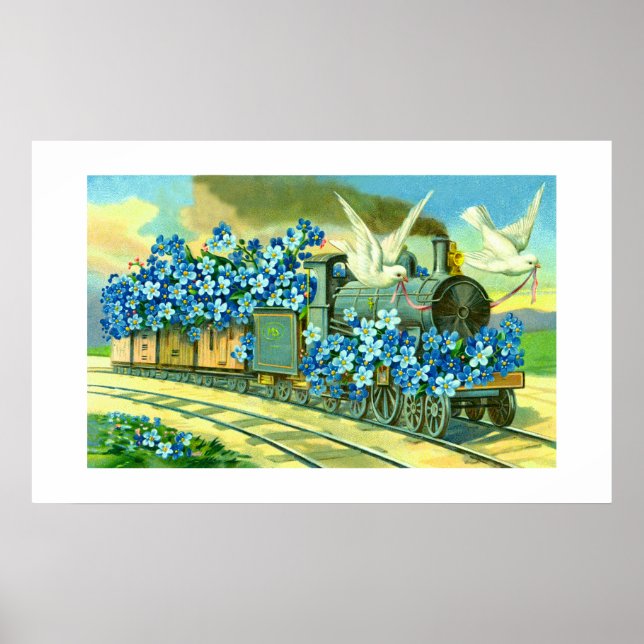 Poster Flores, pombas e comboio (Frente)