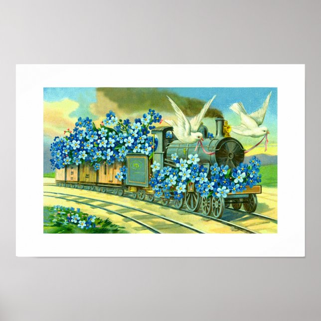 Poster Flores, pombas e trem (Frente)