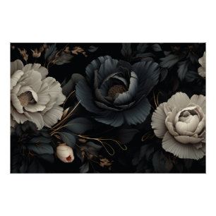 Pôster Flores Pretas e Brancas