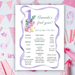 Poster Flores Primeiro Aniversário Milestone Aniversário