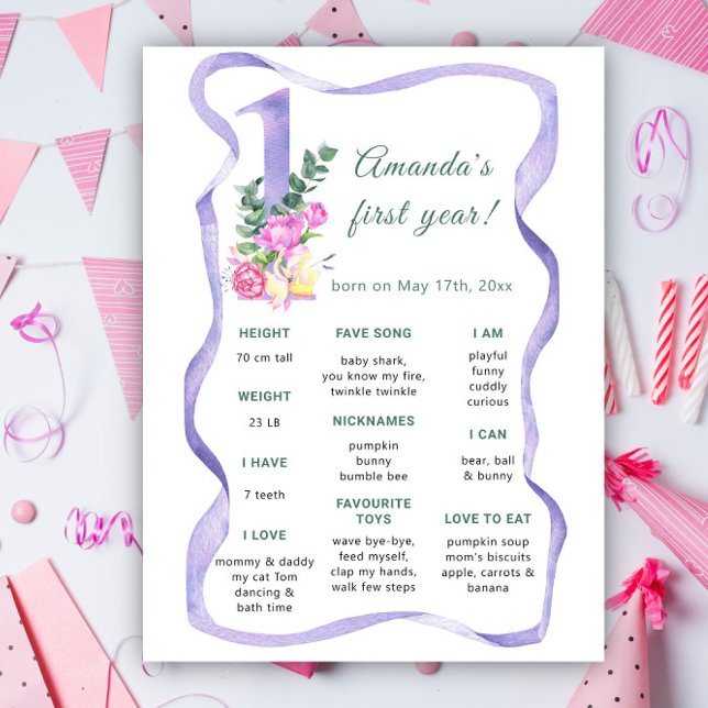 Poster Flores Primeiro Aniversário Milestone Aniversário (Criador carregado)