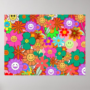 Poster Flores Retro Groovy Boho Hippie