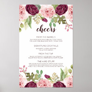 Poster Flores românticas que Wedding o menu do bar
