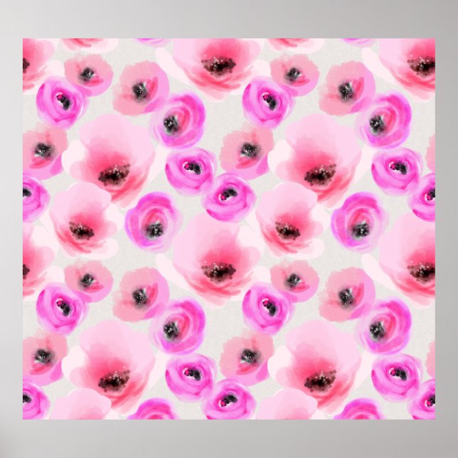 Poster Flores Rosa Aquarela Arte Digital (Frente)