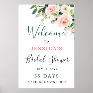 Poster Flores Rosa Bege Elegantes Chuveiro de Noiva Boho