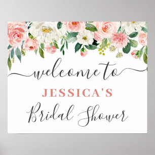 Poster Flores Rosa Bege Elegantes Chuveiro de Noiva Boho