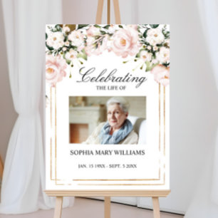 Poster Flores Rosa Bege Foto Memorial Funeral