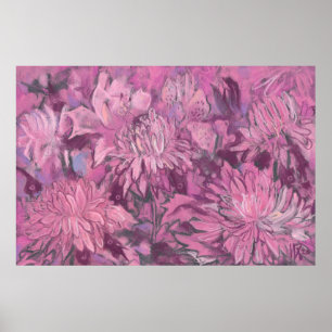 Poster Flores Rosa De Chrysanthemum Pintura Pastel Floral