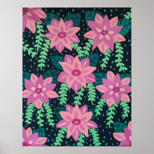 Poster Flores Rosa em Preto