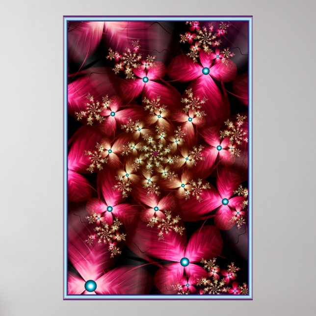 Poster Flores Rosa Fractais (Frente)