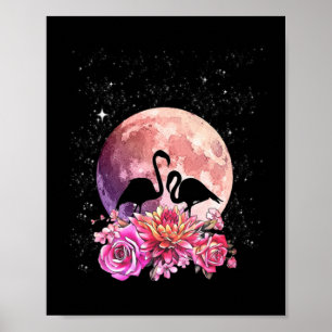 Poster Flores Rosa Lua E Amor Flamingo