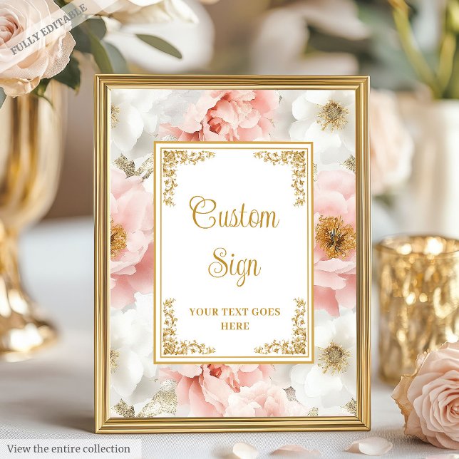 Poster Flores rosa poeirentas com sotaque de ouro 8x10 (Rustic dusty pink flowers with gold accents 8x10 Poster)