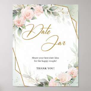 Poster Flores rosadas boho verde dourado Sinal de jarro d