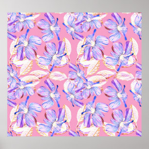 Poster Flores Roxas: Elegância Floral Por Aquarelas.