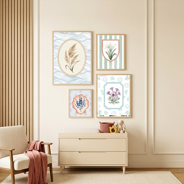 Poster Flores Roxas em Moldura com Vidro de Mar e Conchas (Criador carregado)