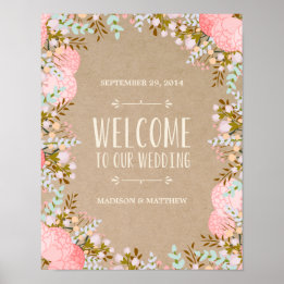 Pôster Flores Rústicas | Placa de Recepção de Casamento