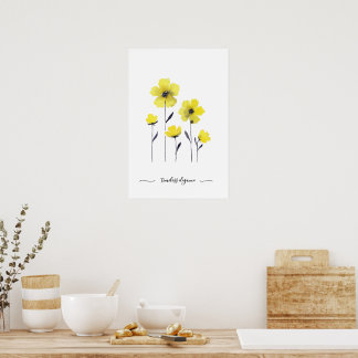 Poster Flores Selvagens Amarelas Aquarela