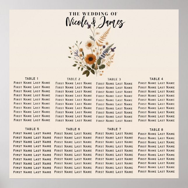 Poster Flores Selvagens Assento de Cadeira de Casamento F (Frente)
