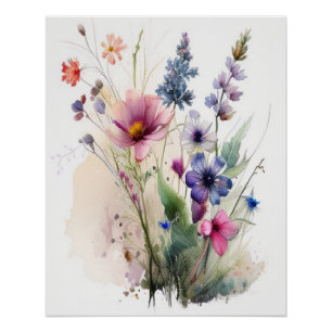 Pôster Flores Selvagens de Cores d'água