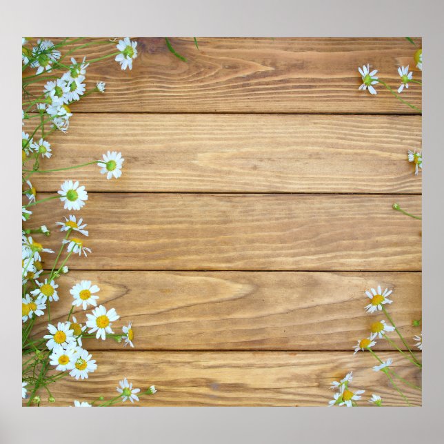 Poster Flores selvagens, ervas: fundo de madeira. (Frente)