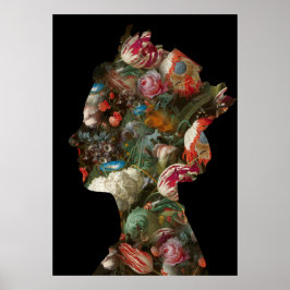 Poster Flores Silhueta Rainha Elizabeth II Grande