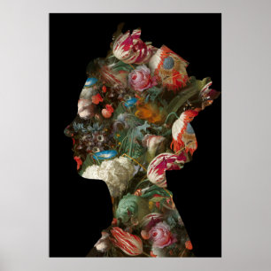 Poster Flores Silhueta Rainha Elizabeth II Grande