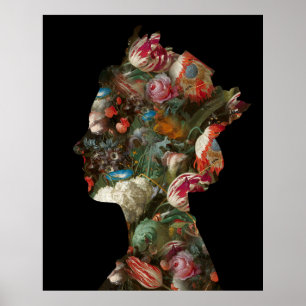 Poster Flores Silhueta Rainha Elizabeth II Grande