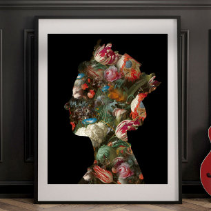 Poster Flores Silhueta Rainha Elizabeth II Pequeno