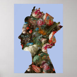 Poster Flores Silhueta Rainha Elizabeth II XLarge