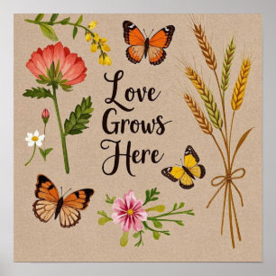 Poster Flores Silvestres Boêmias, borboletas, talos de tr