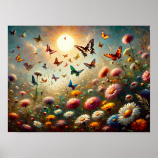 Poster Flores silvestres cercadas por borboletas