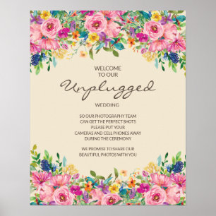 Poster Flores Silvestres Coloridas Rosa Azul Amarelo Sem