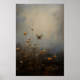 Poster Flores Silvestres de Borboleta Arte Floral Vintage